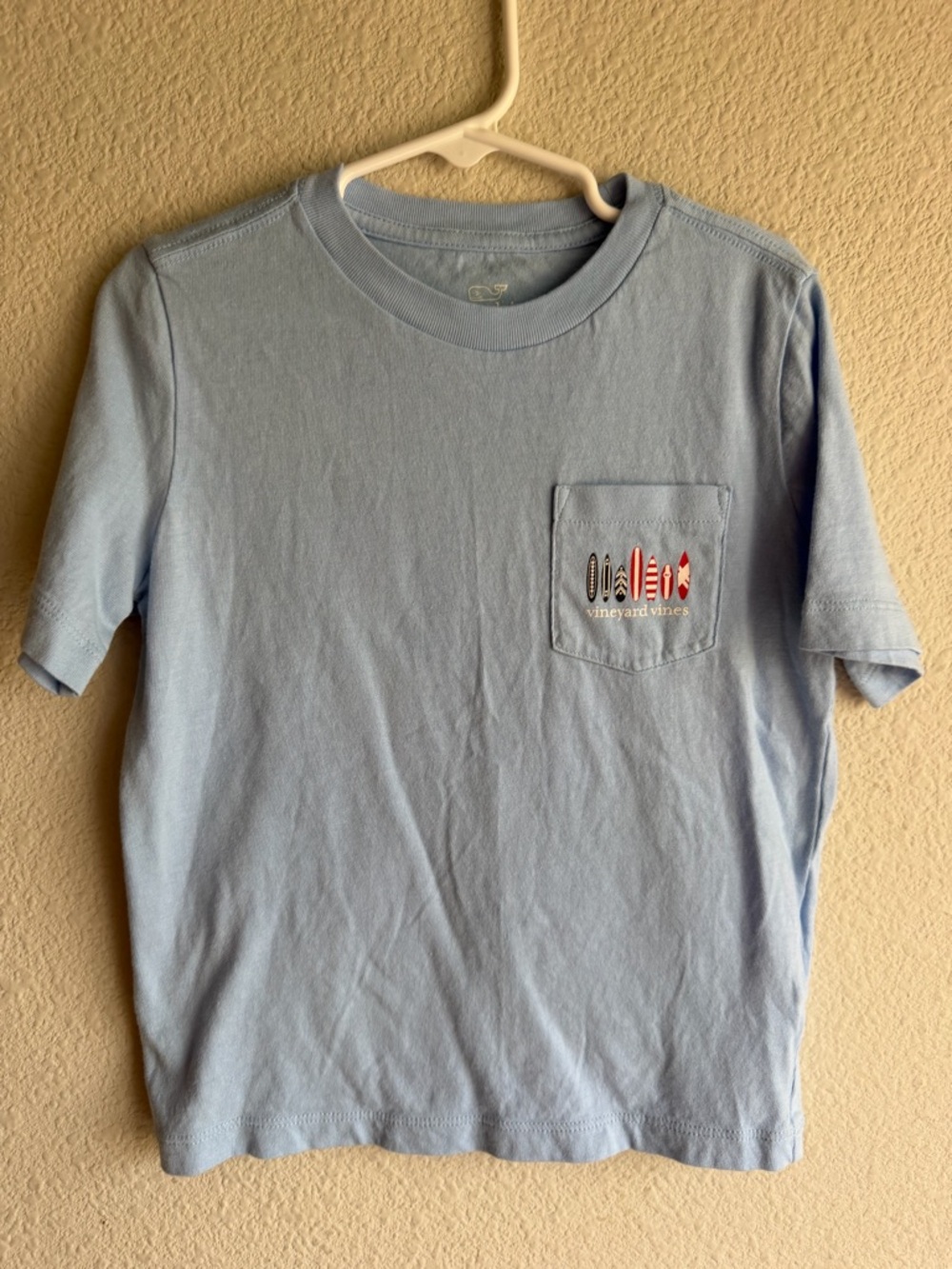 Vineyard Vines Light Blue Short Sleeve Pocket Tee with Surfboard Motif